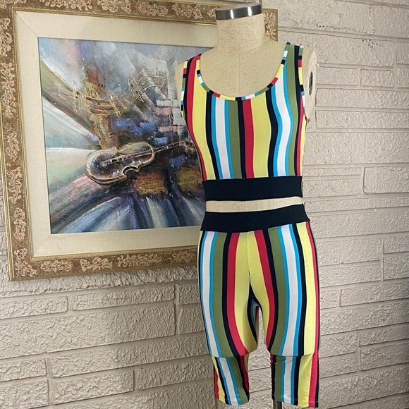 SJL Apparel Pants - SJL Apparel Multicolor Striped Cropped Tank & Leggings Set